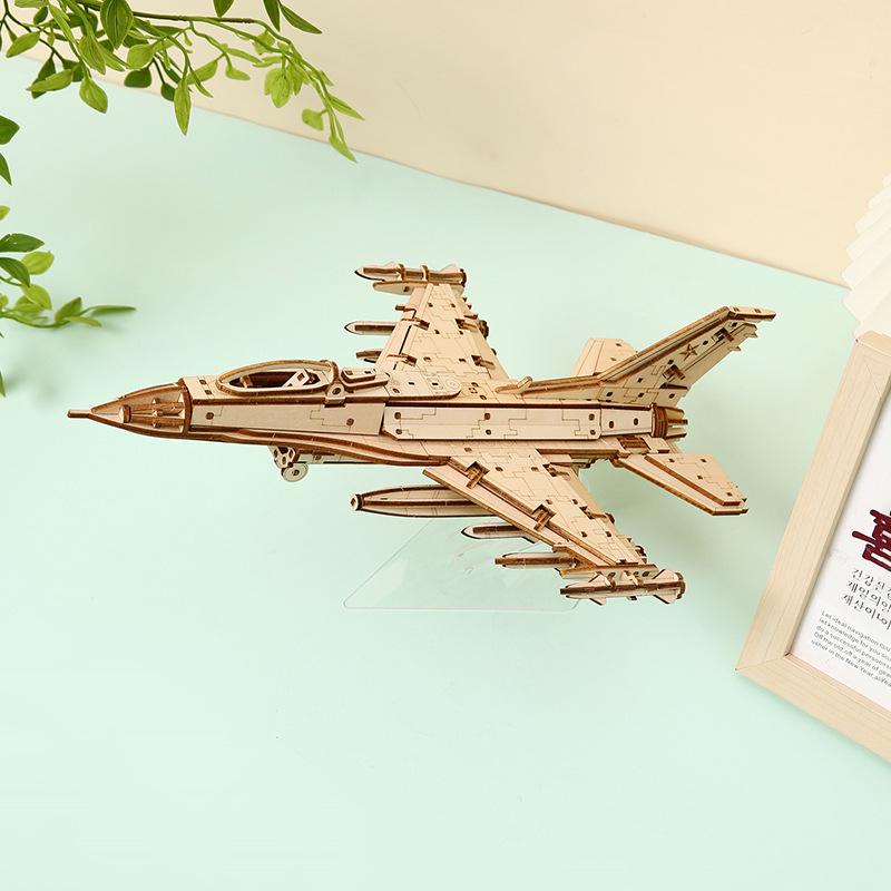 3D Wooden Fighter Jet Jigsaw Puzzle: Children's Educational Science and Technology Toy Assembly Model Ornament