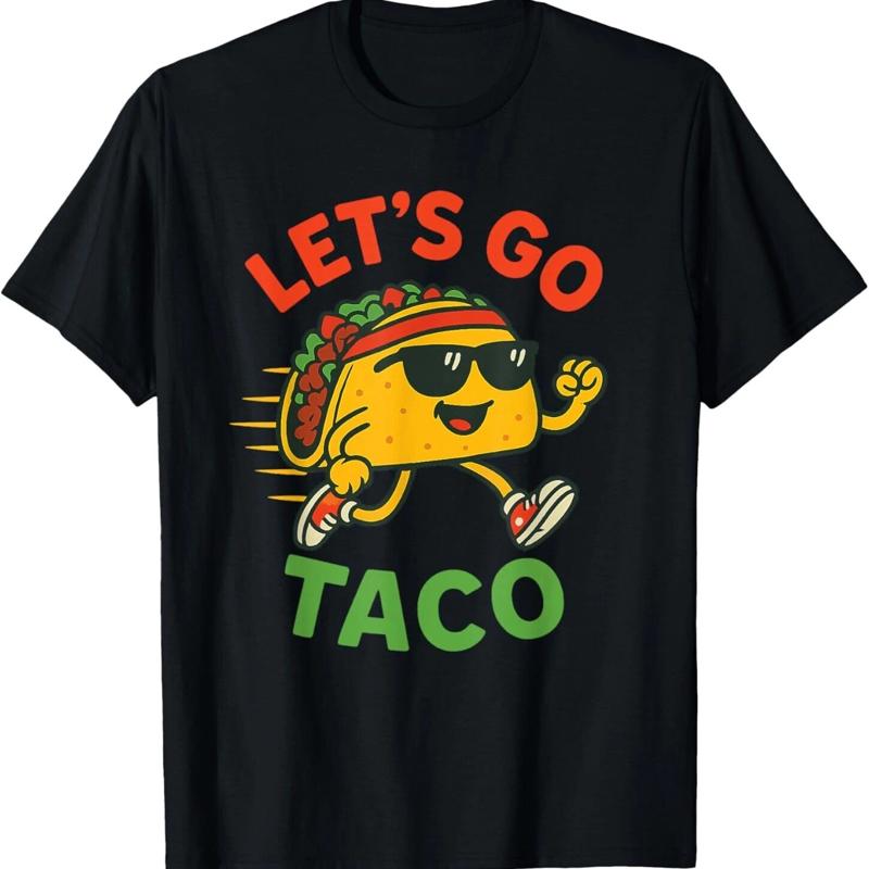 Let's Go Taco Running Cartoon T-shirt