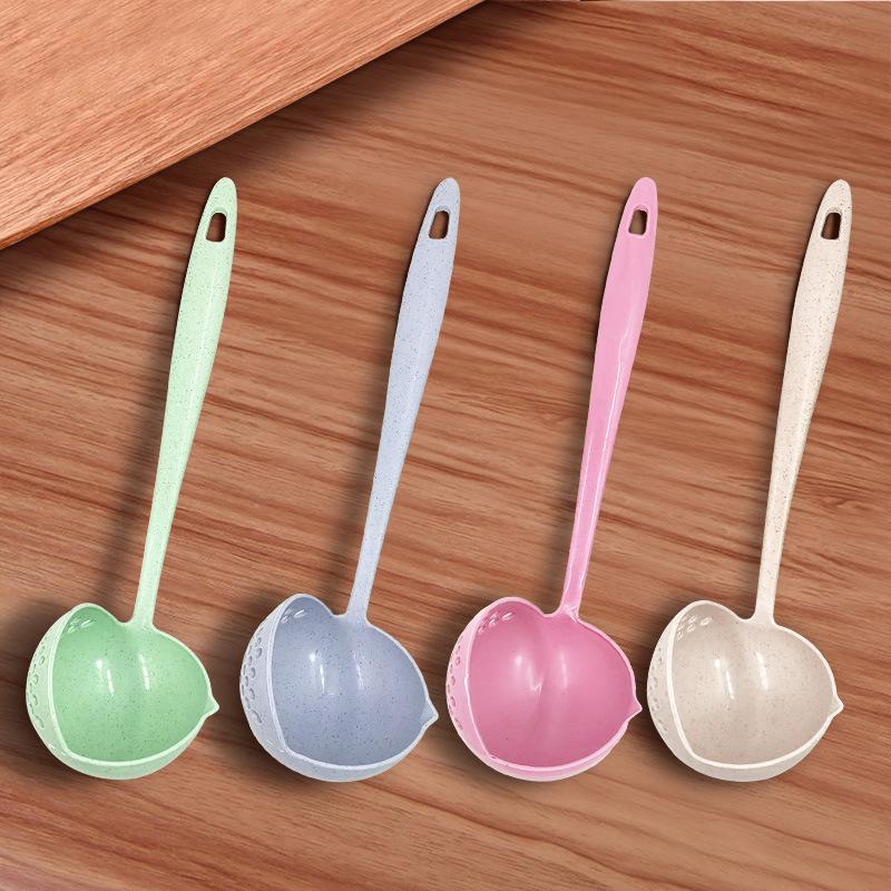 2-in-1 Long-Handle Plastic Soup Ladle & Strainer Spoon