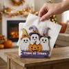 Fall Table Decor Halloween Wooden Napkin Holder, Ghost Pumpkin Decorative Tabletop Tissue Dispenser, Square Storage Box Paper Organizer for