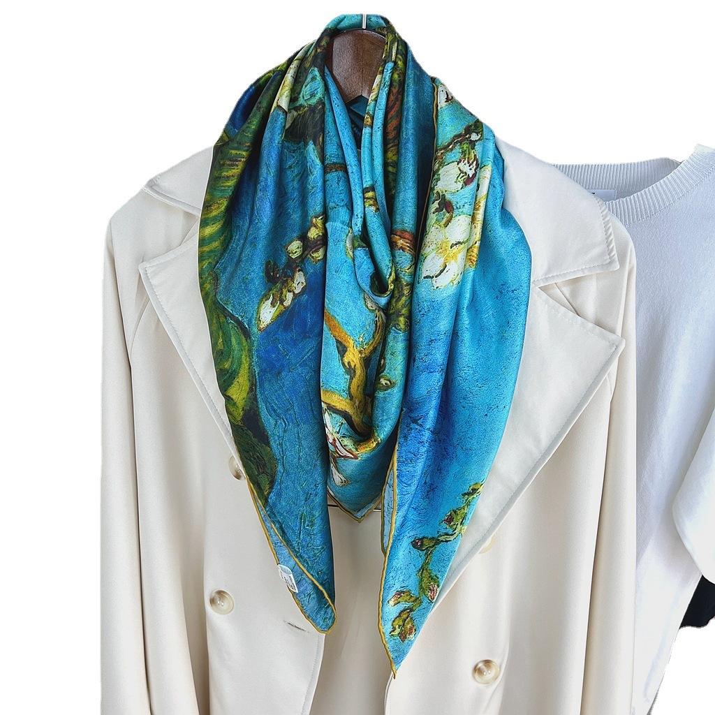 Van Gogh Famous Painting Series Silk Mulberry Silk Square Scarf Gift Silk Scarf Professional Scarf Scarf Female