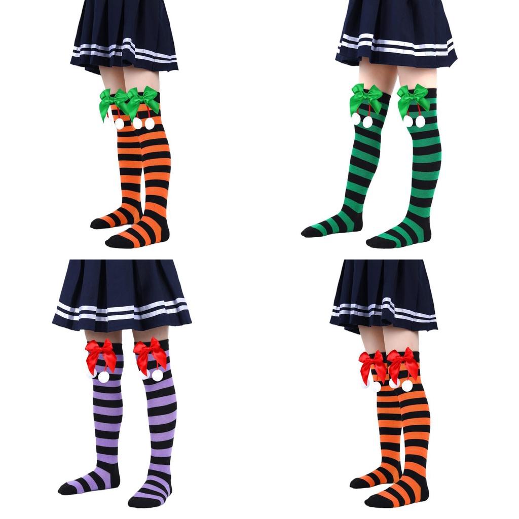 Cute Butterfly Bow Christmas Socks For Girls Long Tube Polyester Fabric