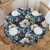 Round Waterproof White And Blue Peony Flowers Table Cover Serene Peony Fantasy Tablecloth for Dining 60 Inch Table Cloth