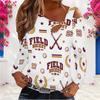 Women Plus Size Asymmetric Cutout Neck Cold Shoulder Long Sleeve Bicycle Printed White Fitted Top