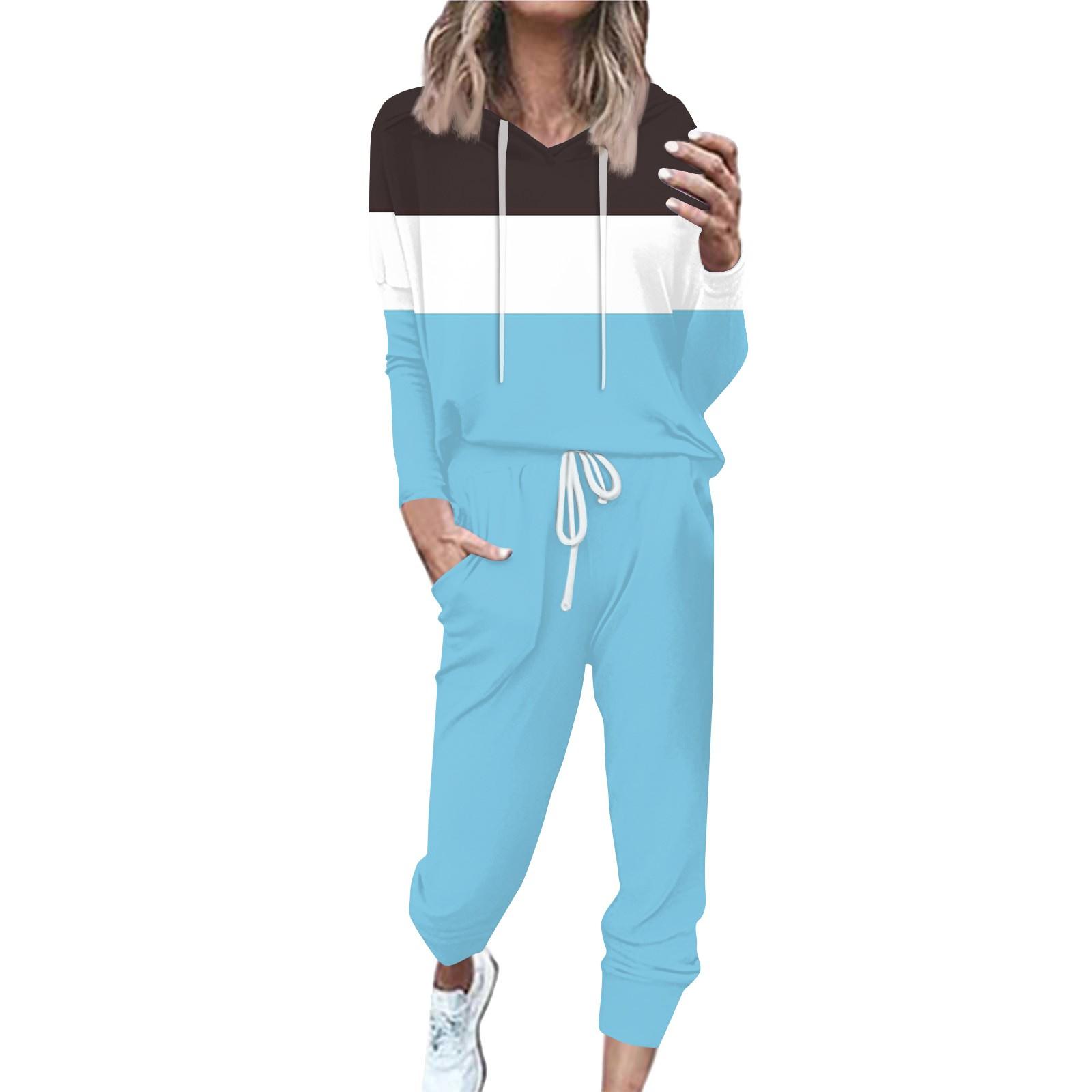 

Женский полосатый спортивный костюм из 2 предметов, удобная толстовка с капюшоном, спортивные штаны для занятий йогой и тренировкой XXL небесно-голубой