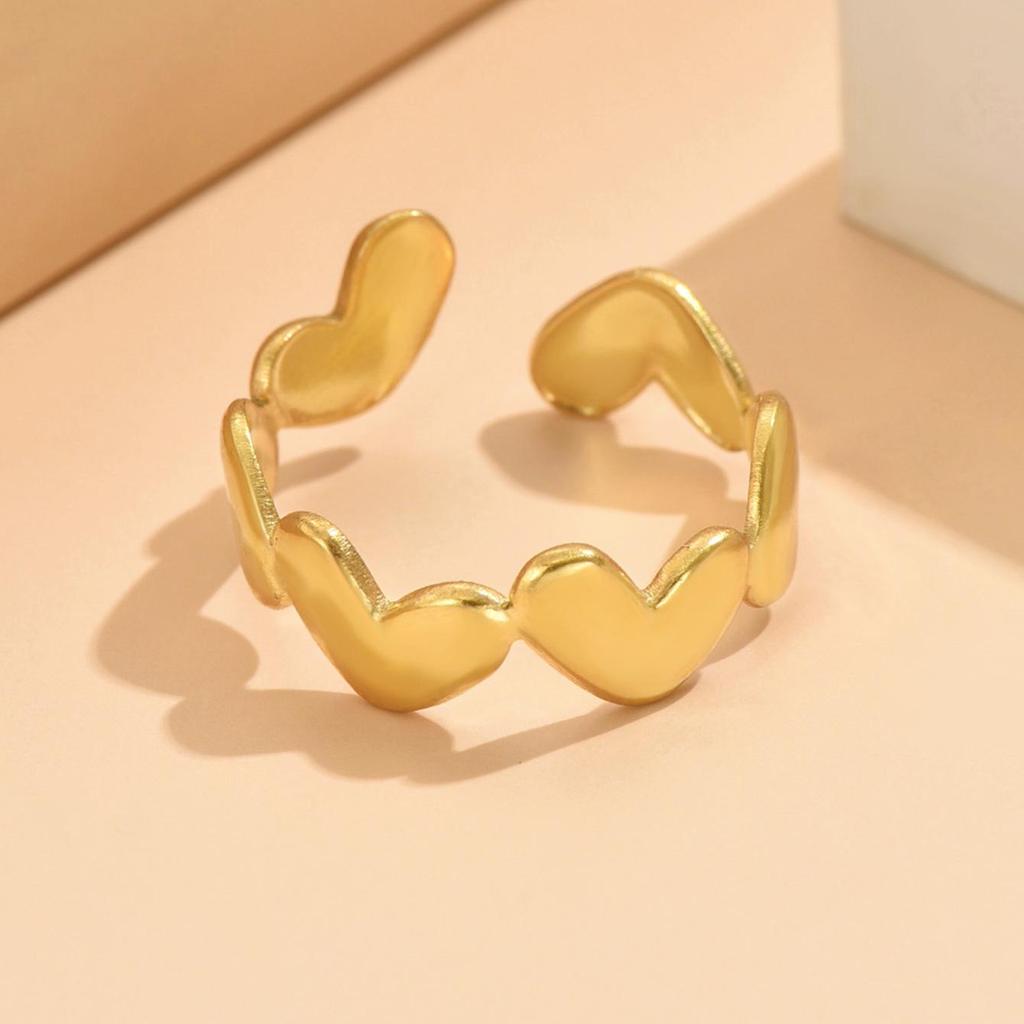 Adjustable Stainless Steel Heart Ring for Women - Sweet Temperament
