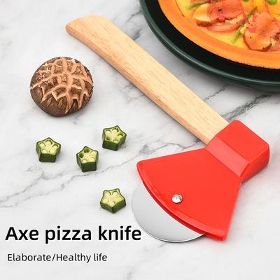 Pizzamesser mit Bambusgriff aus Edelstahl, Pizzamesser mit Einzelrad, Keksmesser aus Kunststoff, Backwerkzeuge, Handheld-Haushaltsmesser
