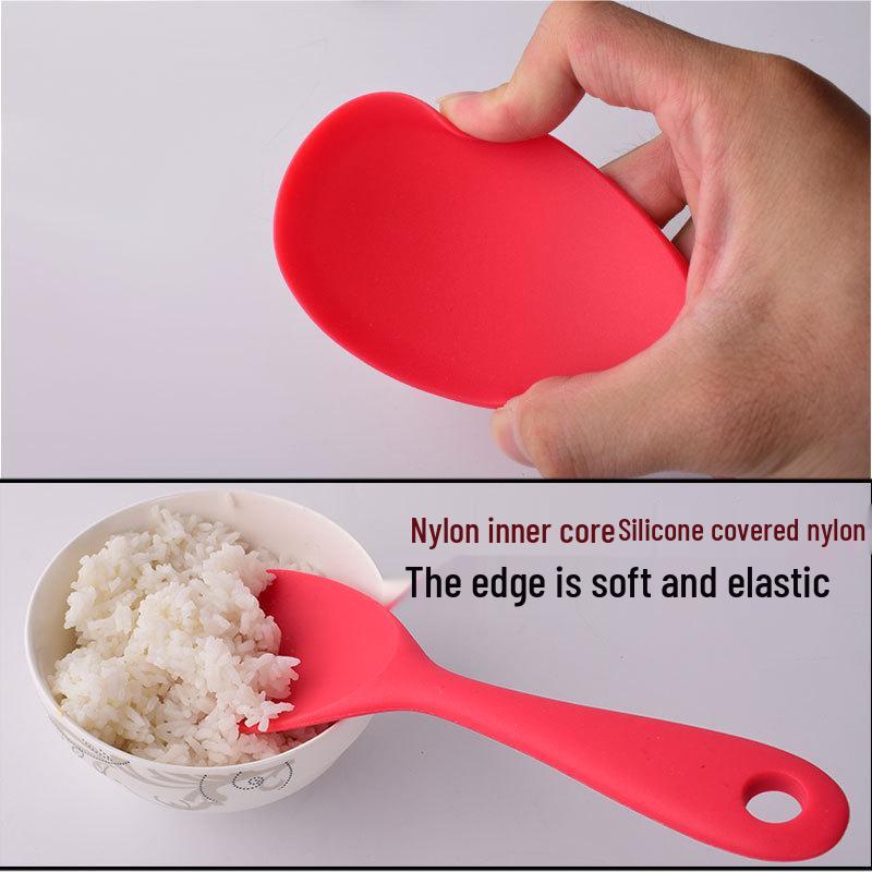 Silicone Non-Stick Rice Paddle and Spatula Set: Duckbill Scraper, Stir-Frying Spoon, Serving Spoon.