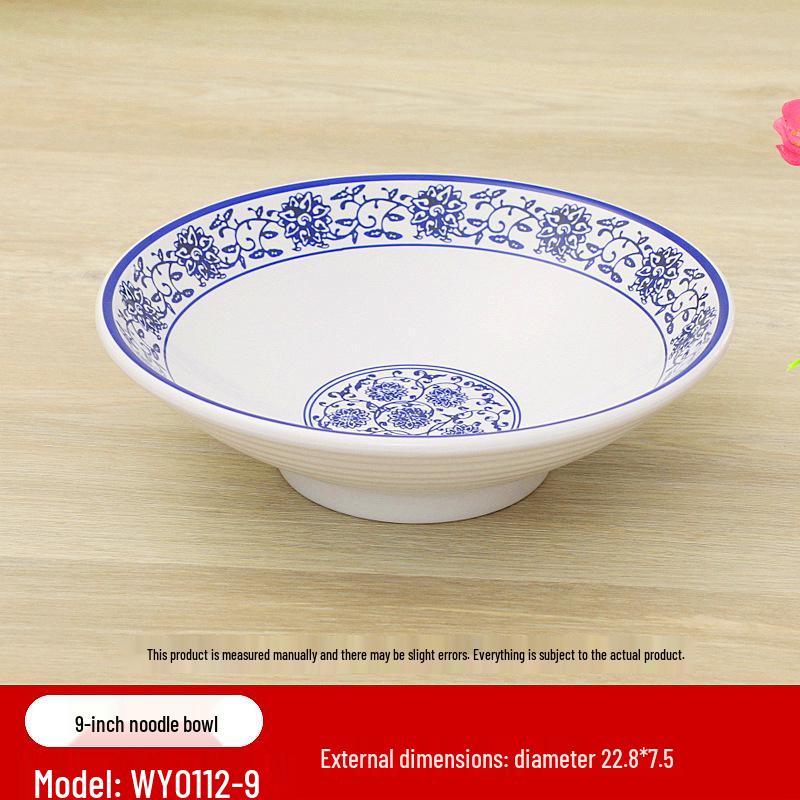Retro Blue & White Melamine Dinnerware Set: Noodle & Soup Bowls, Plates for Restaurants & Noodle Shops