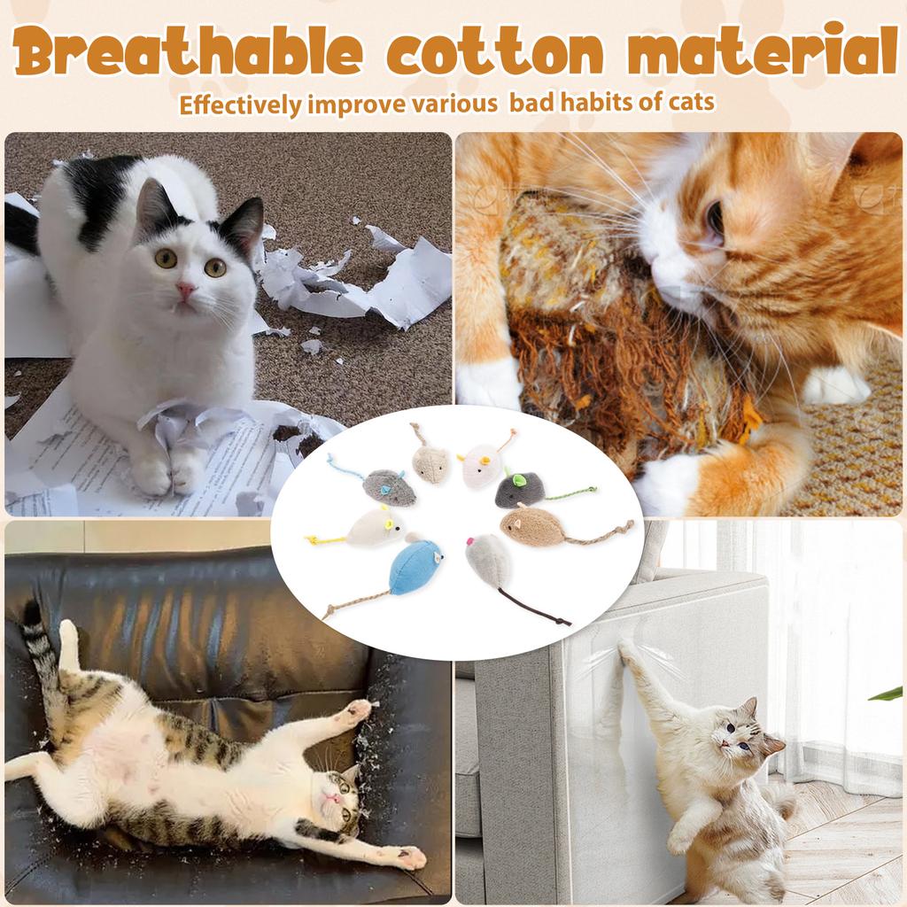 16Pcs Interactive Cat Mice Toy Funny Plush Cat Mouse Toy Realistic Cat Scratch Mouse Toy Pet Supplies for Indoor Kitten 8 Colors