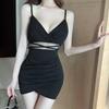 Sexy Mesh Patchwork Low-Cut Suspender Dress – Nightclub Short Skirt, Hip-Hugging Tight Fit.