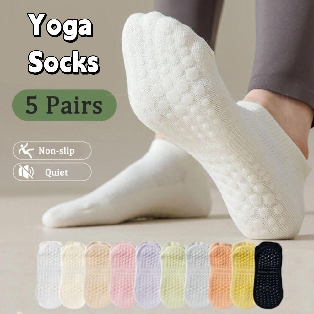 5Pairs Sweat-Absorbent Anti-Slip Fitness Socks Simple Short Tube Socks Yoga Socks Women  Women