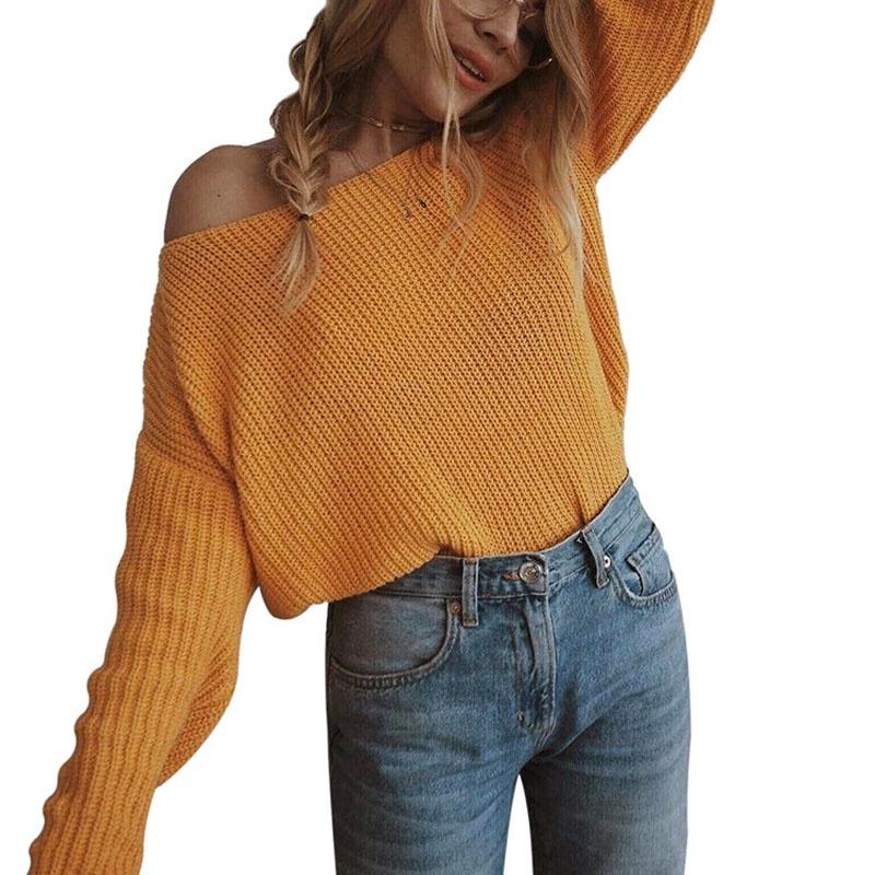 Premium Plus Size Autumn Womens Sweaters Off The Shoulder Pullover Sweater Long Sleeve For Stylish Comfort