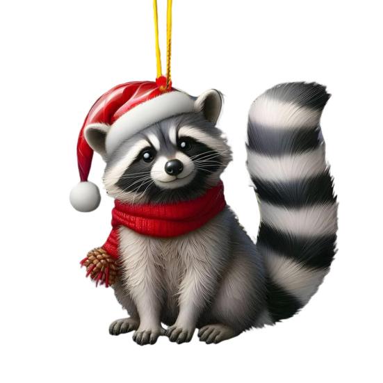 Christmas Ornaments for Tree Acrylic Cartoon Animal Car Rear Mirror Hanging Charm 2D Flat Cat/Dog/Bear/Rabbit Pendant for Tree Auto Interior Accessory