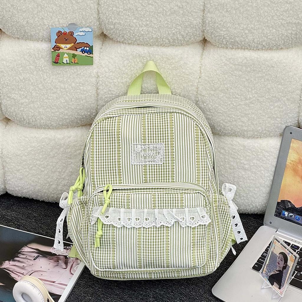 Schoolbag Korean simple casual striped schoolbag female junior high school student backpack large capacity class commuter travel backpack