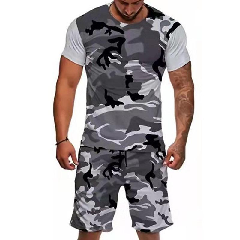 

Men s Graphic Camo / Camouflage 2pcs Tees sets Matching Casual Comfortable Outdoor Vacation Daily 3D Print Spring & Summer Blue Red Khaki S