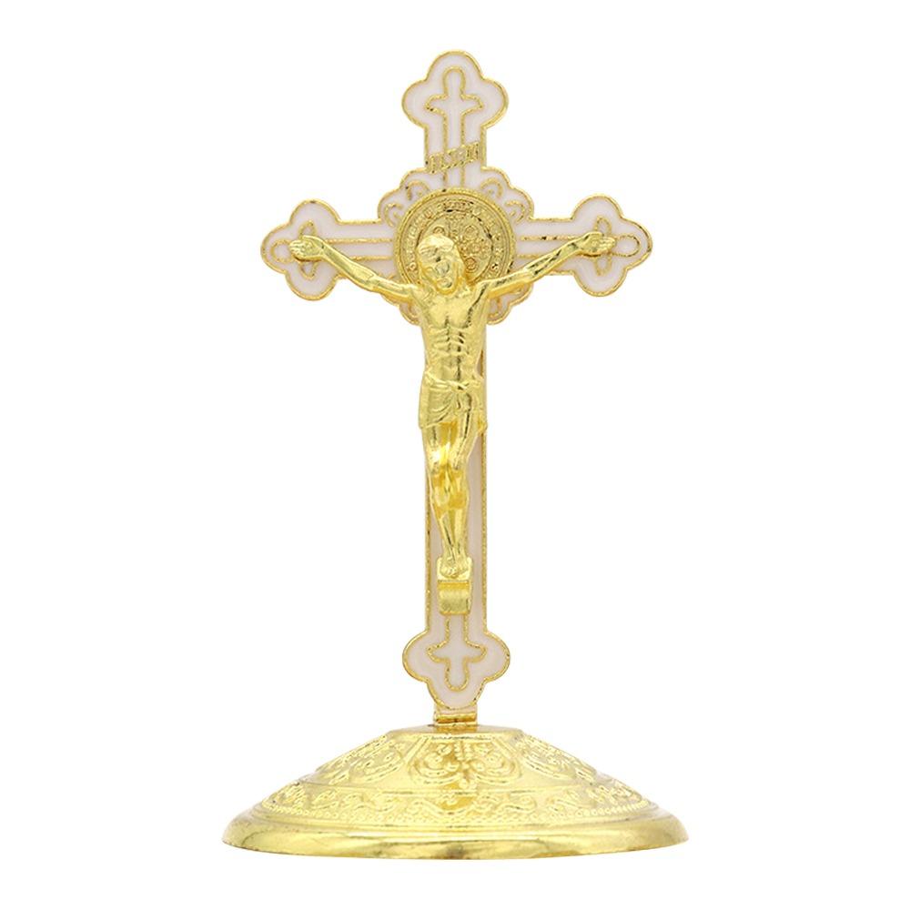 Golden Cross Ornaments Double-sided Tape Metal Statues Creative Handicrafts Oil Droped Colors Car Ornaments Christ On The Stand