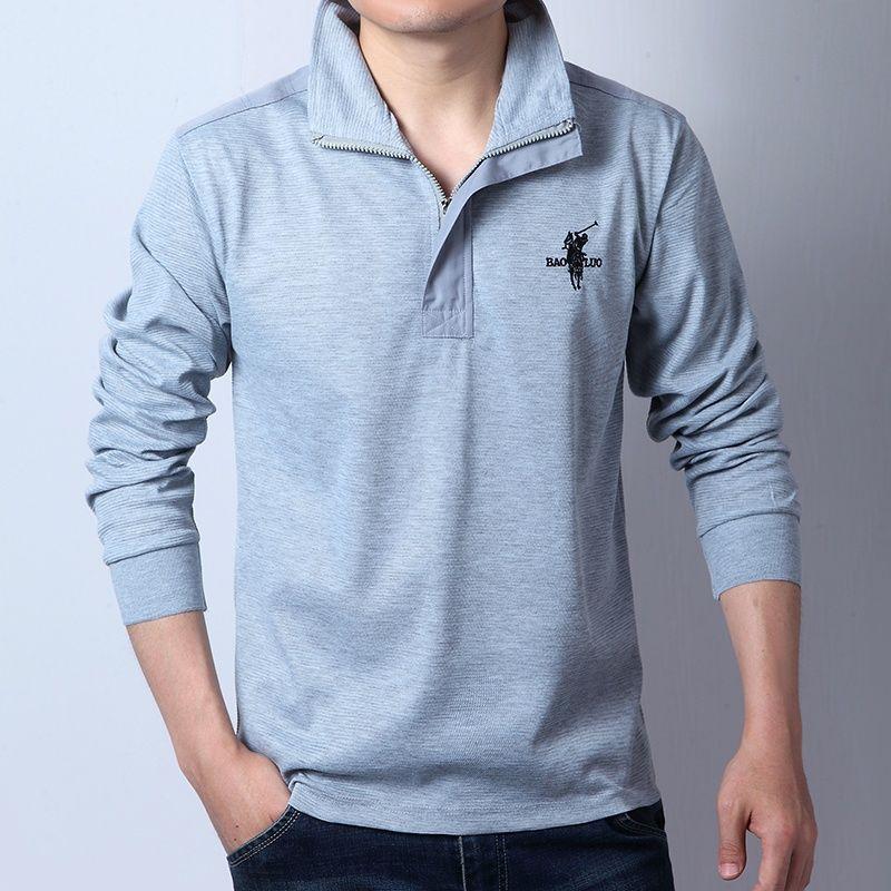 

2023 Spring and Autumn Men s Solid Color Pullover Lapel Loose Embroidered Zipper Casual Fashion Elegant Commuter Long SleeveTops L сірий колір
