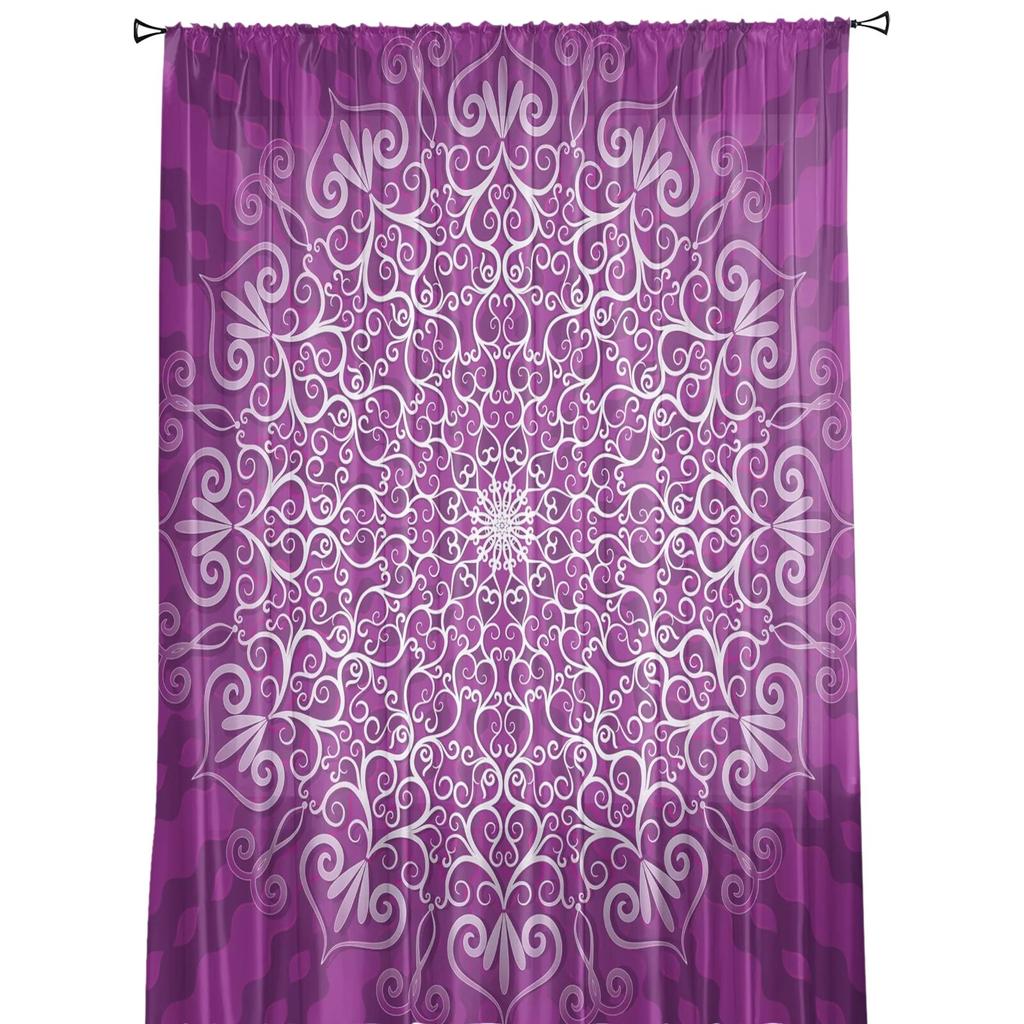 Purple Round Flowers Tulle Curtain For Living Room Bedroom Modern Sheer Curtains Decorative Window Treatment