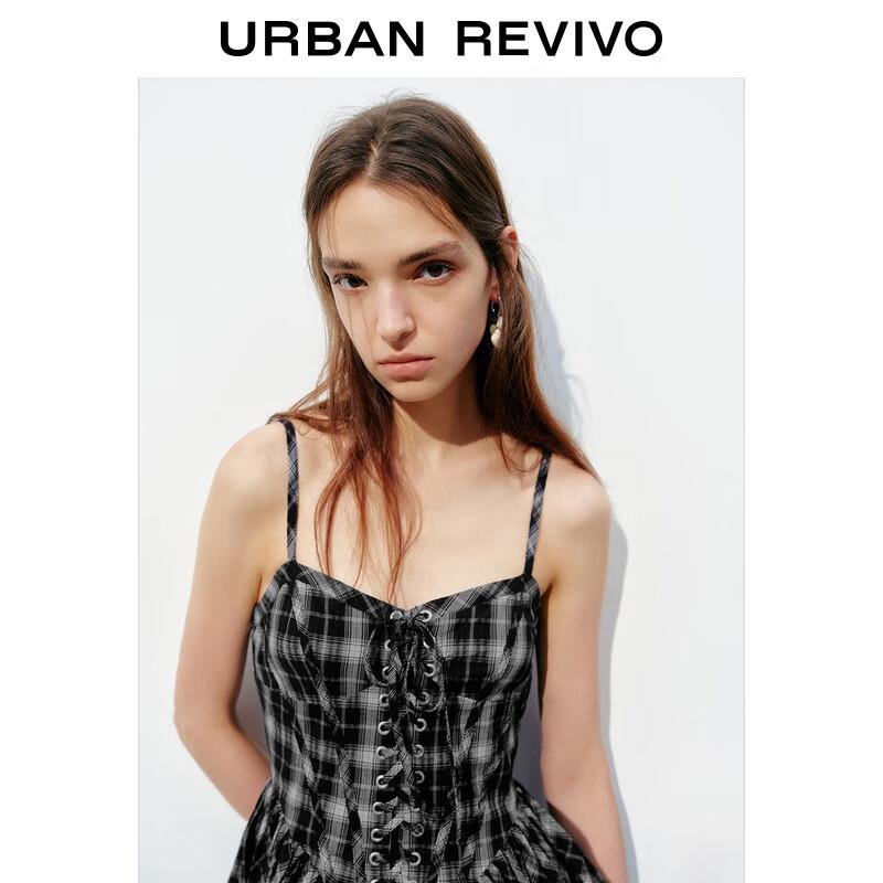 UR Women's Retro Plaid Smocked Strappy A-Line Dress