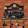 Motorrad-Thema Wandmontiertes Schlüsselbrett Holz 2D Flach 4 Metallhaken Dekorativer Organizer für Man Cave Garage Dekoration
