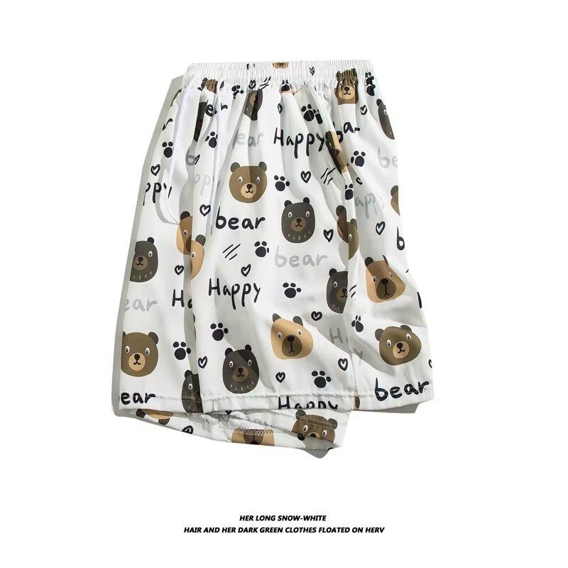 Ice Silk Cool Hawaiian Beach Shorts Men'S Summer Thin Design Japanese Retro American Trendy Brand Casual Five Quarter Pants