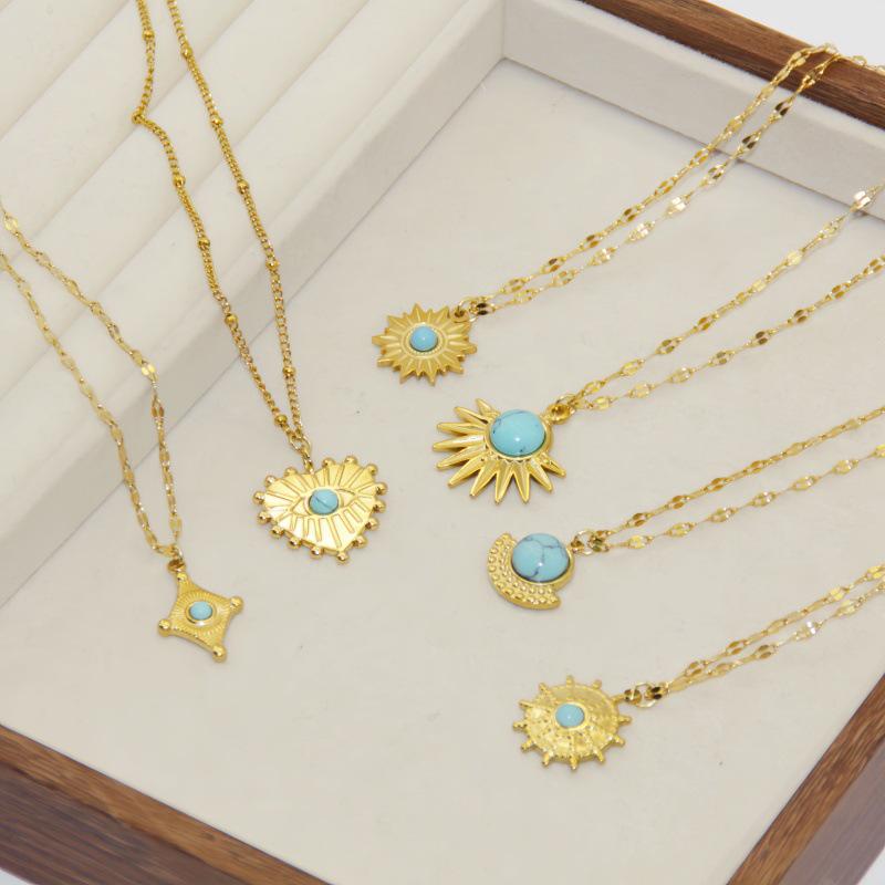 Elegant Titanium Steel Necklace with Non-Fading Natural Stone and Unique Design