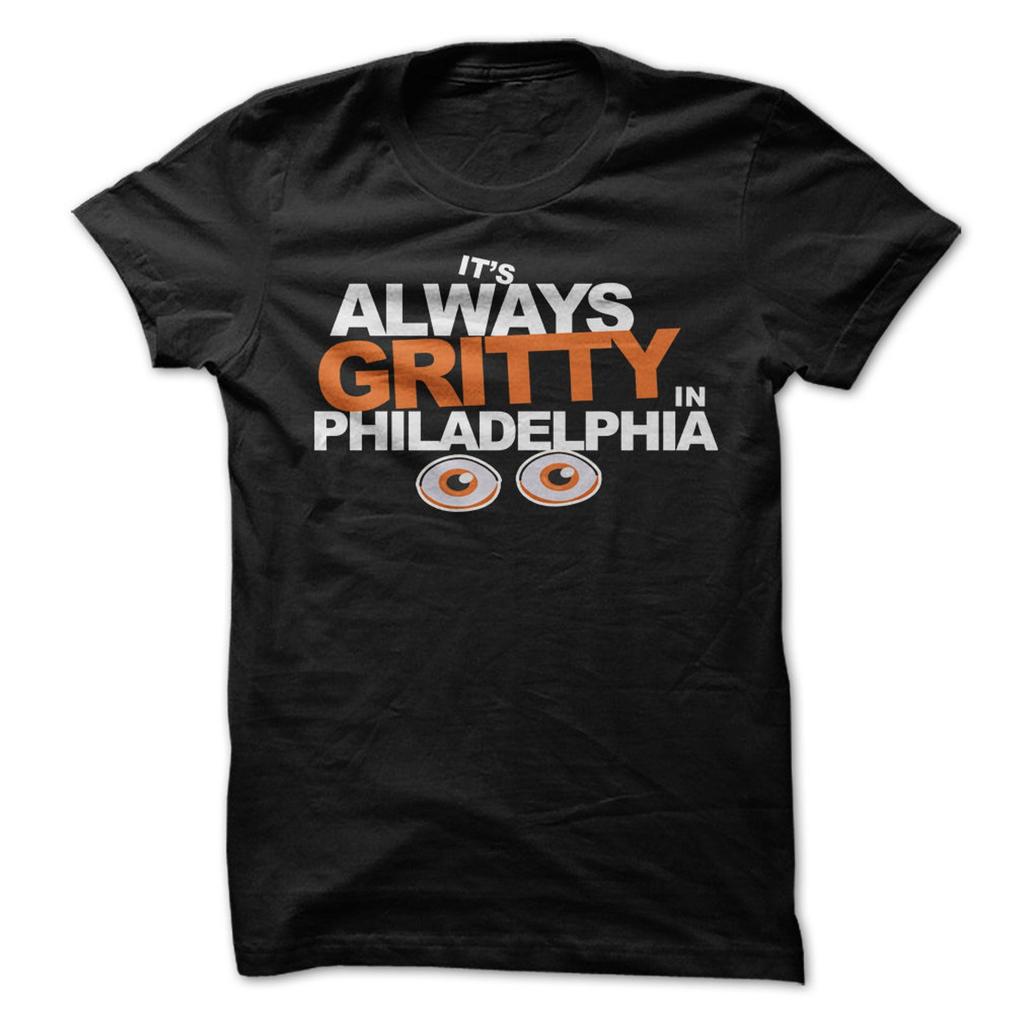 It's Always Gritty in Philadelphia T-Shirt Design - Black Shirt with Multi Color Print