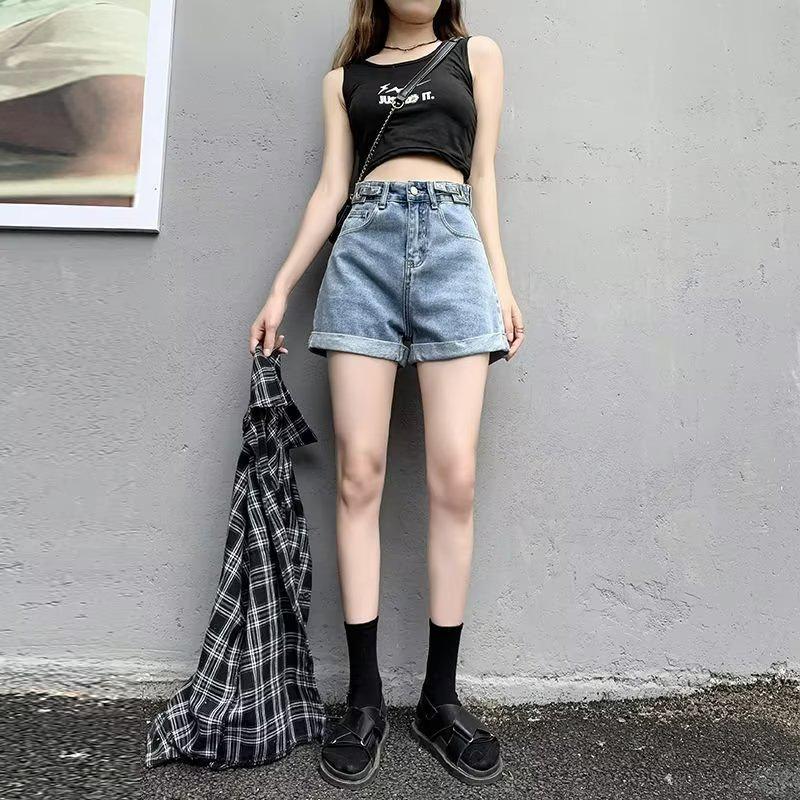 High-Waisted Women's Summer Denim Shorts, Loose-Fit A-Line, Plus Size, Wide-Leg Design