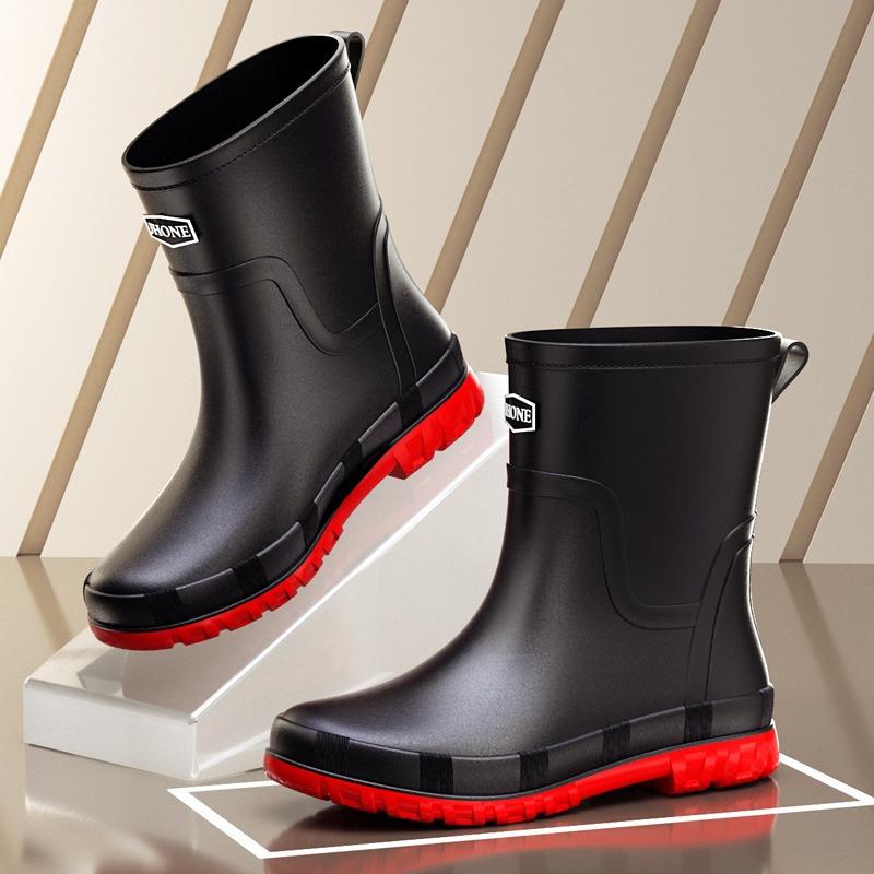 Winter warm men's rubber shoes British waterproof pull rope rain shoes medium tube outdoor fashion bundle rubber shoes non-slip fishing shoes