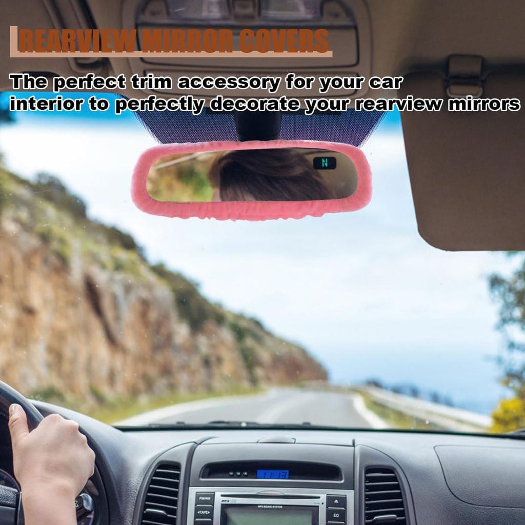 Elastic Plush Auto Rear View Mirror Protector - Stretchy Comfortable Car Rearview Mirror Cover - Automotive Interior Rearview Mirror Decorations -