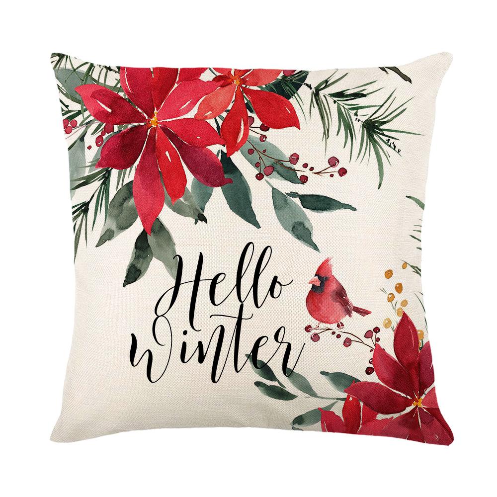 Christmas Floral Polyester Printed Throw Pillow Cover for Home Living Room Sofa Cushion Cover Bedroom Pillow Cover