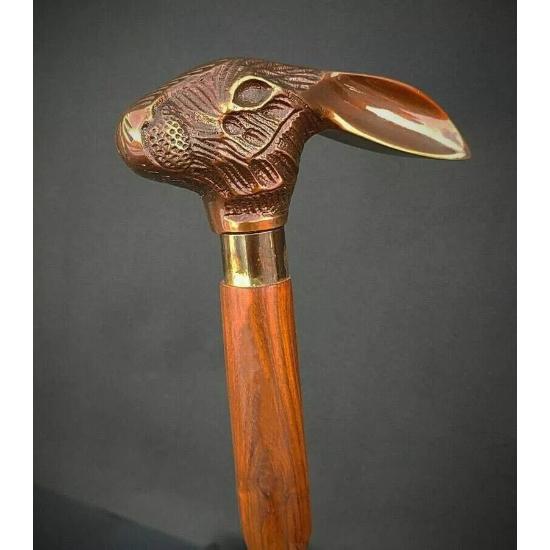 Mâner antic victorian cu cap de iepure Bastoane din lemn de designer de epocă