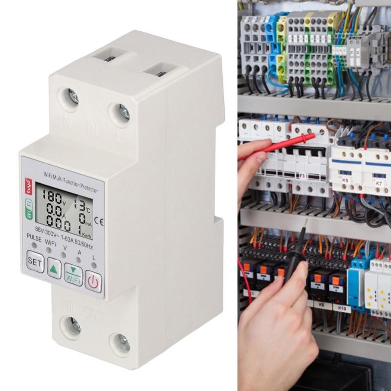 WiFi Smart Power Meter Switch For Tuya Energy Circuit Breaker Multi Function Protector With Metering AC85-300V 63A