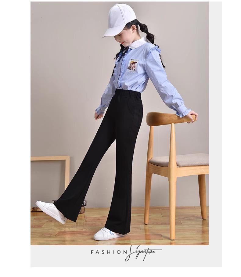 Stylish Black Flared Trousers for Girls - Fitted Waist, Autumn/Winter 2025, Casual Long Fit for Teens