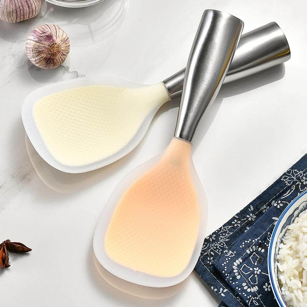 2Pcs Food Grade Silicone Rice Spoon Household Non Stick Pot Cooking Spoon High-temperature Resistant Kitchen Tools