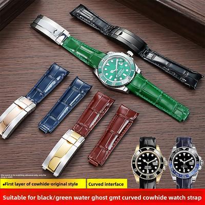 Originele Stijl Gebogen uiteinde Horlogeband 20mm Voor Rolex Water Ghost Echt Leer horlogeband GMT Submariner Daytona heren armband