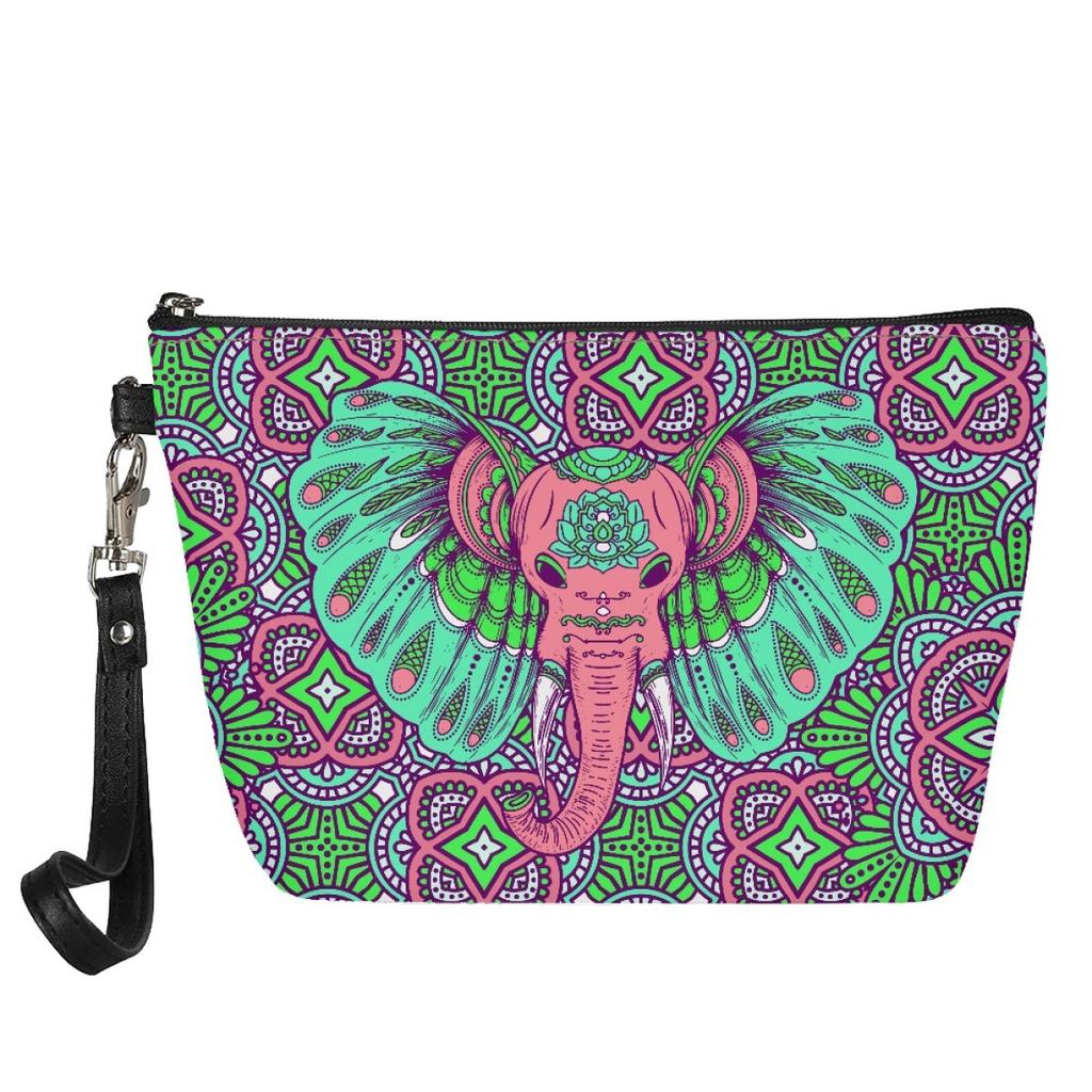 International Station Portable Hand Carry Cosmetic Bag Pattern Starting Pu Retro Elephant Two-Sided Printing Daily Storage Bag