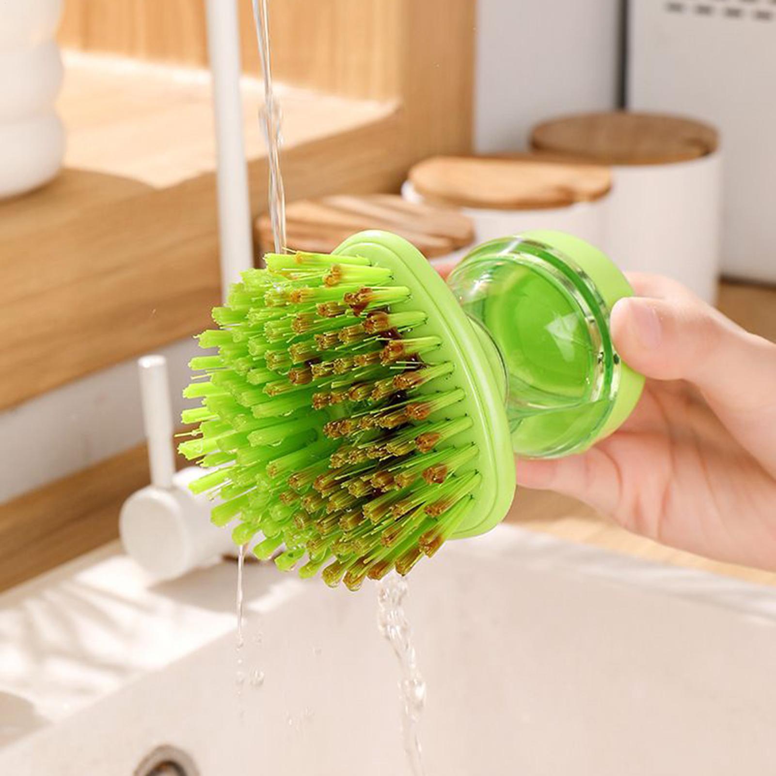 Dish Brush With Soap Dispenser Multi Use Soap Dispensing Scrub Brush For Household Universal Kitchen Dish Palm Brush With Holder CN