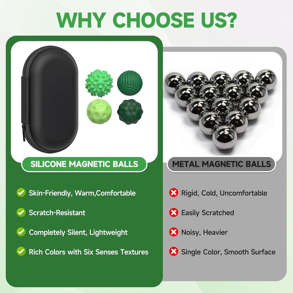 Lynker Magnetiska Fidget-bollar Leksak 8-pack, Silikonfodral, Ångestlindring, för Vuxna Tonåringar, Tyst Leksak för Kontorsbordet, Rolig Magnetisk Gåva, Grön
