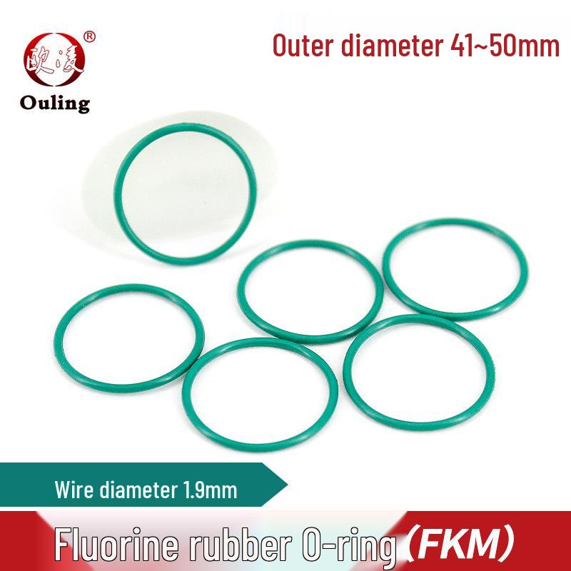 Green Fluororubber O-ring, Outer Diameter Options 41-50mm x 1.9mm, Temperature Resistant.
