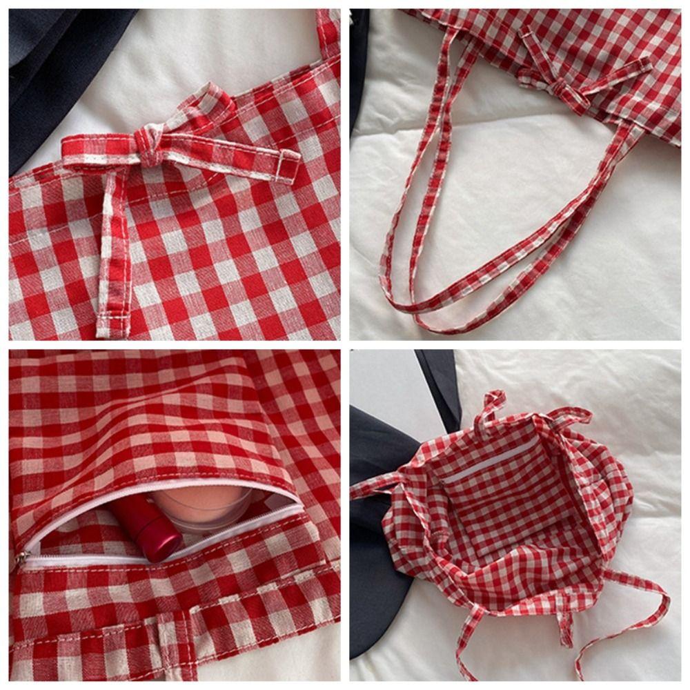 Korean Plaid Tote Bags Lightweight Shopping Bag Simple Plaid Shoulder Bag  Ladies