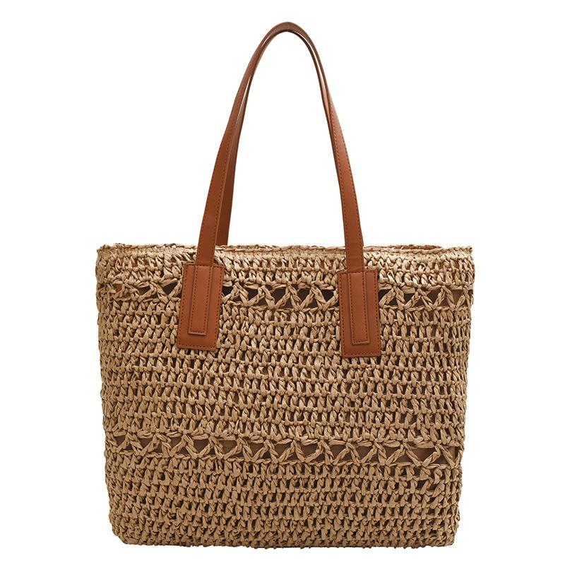 Summer New Straw Woven Bag Trendy Fashion Shoulder Tote Bag Hollow Papyrus Woven Women's Bag