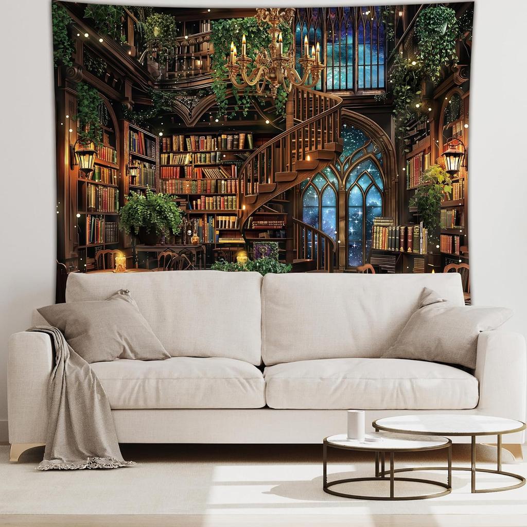 Magical Library Tapestry Fairy Tale Mysterious Mysty Bookshelf Wall Hanging Study Magic Book Kids Children Child Toddler Nursery
