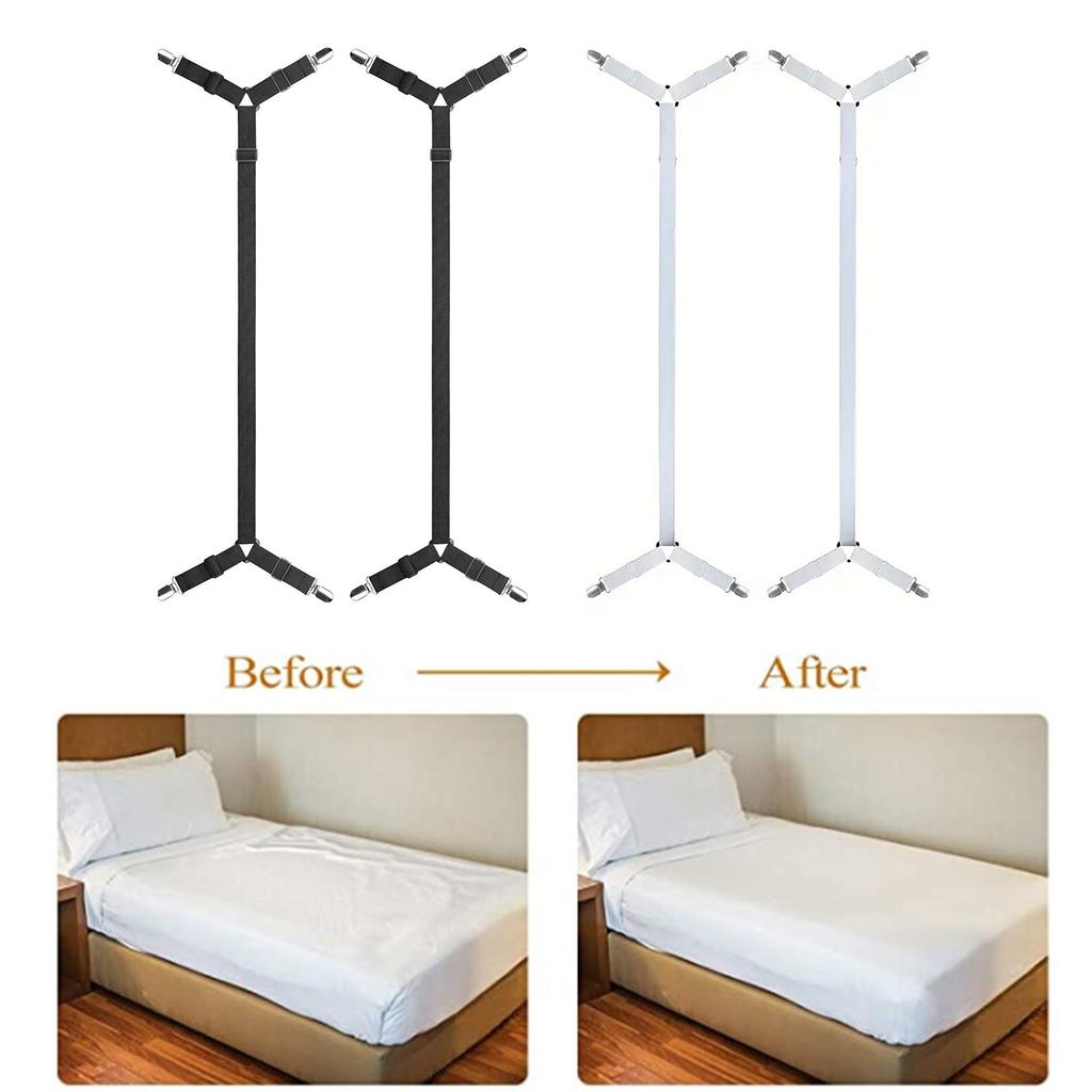 Set of 2 Strong Polyester Bed Sheet Tensioners with Metal Clips Secure Fit Sheets Nonslip Design Bed Sheet Holder Strap