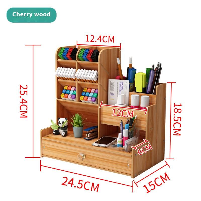 1pc Wooden Desktop Storage Box with Drawers and Multiple Compartments - Large Capacity for Office Supplies and Cosmetics