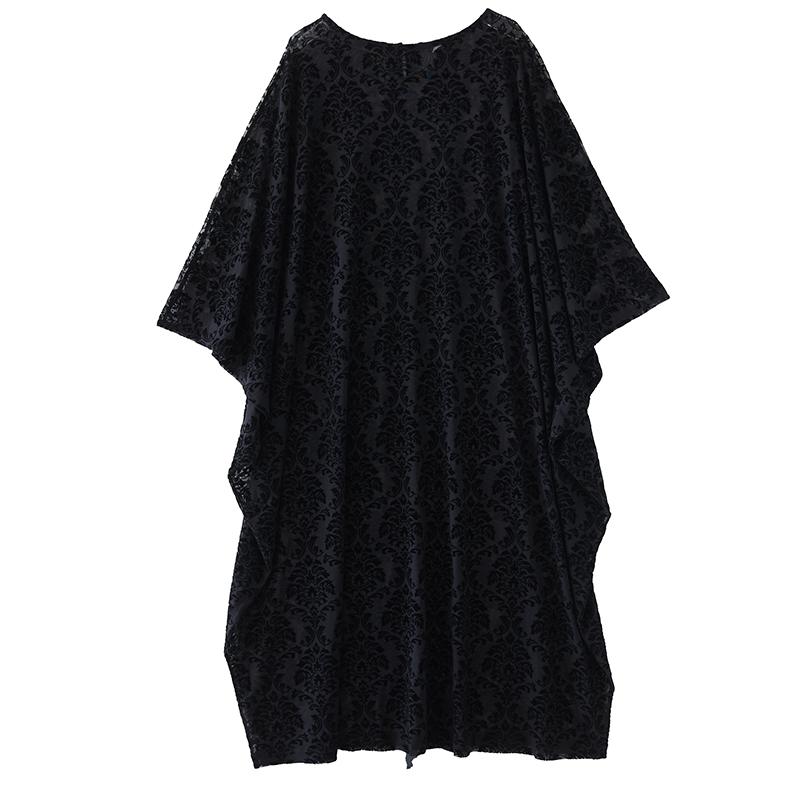 DIMANAF New 2026 Summer Women Plus Size Vintage Elegant Lady Long Dress Black Floral Jacquard Lace Loose Oversize Maxi Clothing