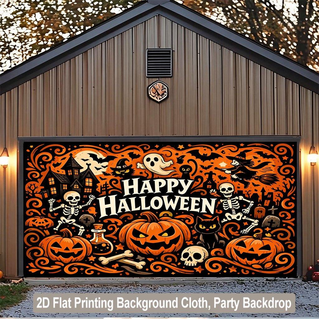 1 piece of 2D flat background fabric, Halloween pumpkin ghost creative pattern background fabric, indoor photo background
