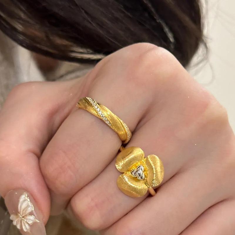 Classics Design Diamond Studded Brushed Winding Ring High Quality Charms Retro Rings for Women  Adjustable Opening