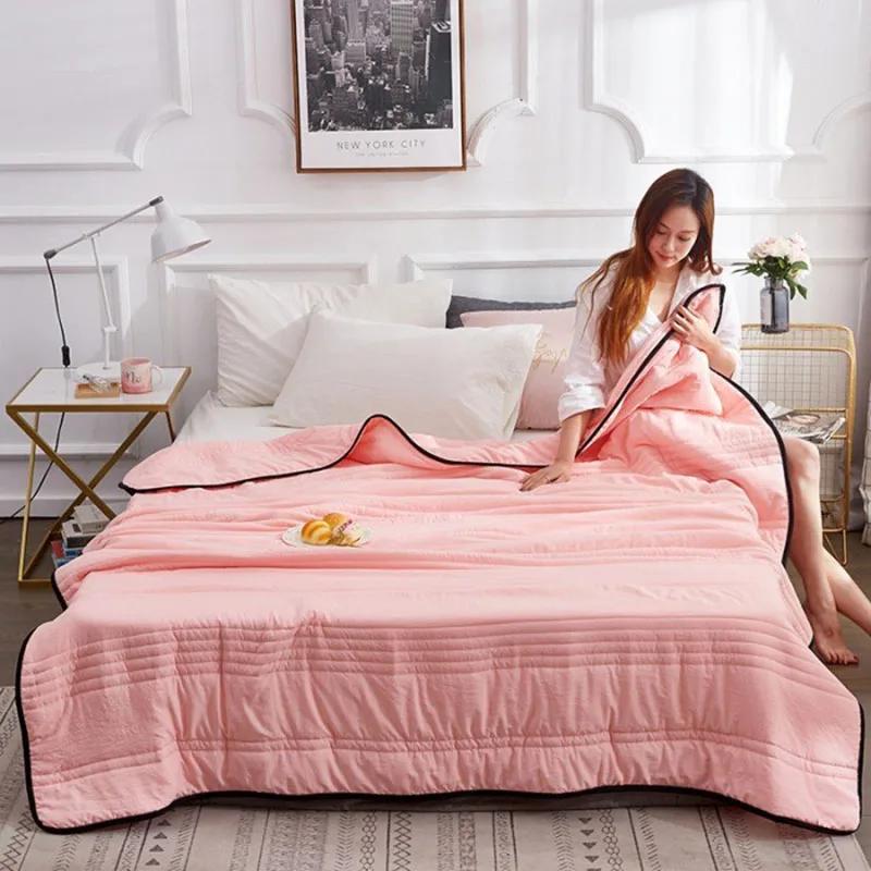 Solid Color Quilted Summer Striped Quilt Nordic Comfort Air Condition Blanket Skin-Friendly Home Soft Bedspread For Adults